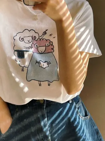 无限童趣超柔纯棉基础款纯色圆领短袖白色正肩T恤女半袖百搭上衣商品大图