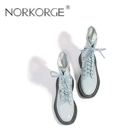 2024新款春夏仙女风浅蓝凉靴鞋真皮圆头增高拉链网靴透气马丁靴商品大图