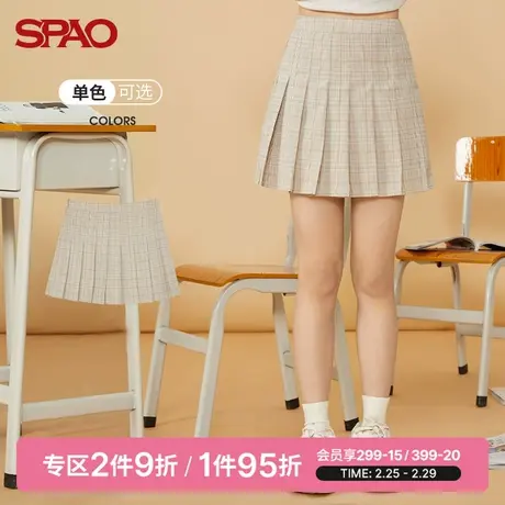 SPAO女士半身裙春季季时尚校园风格子花纹气质西装短裙百褶裙图片