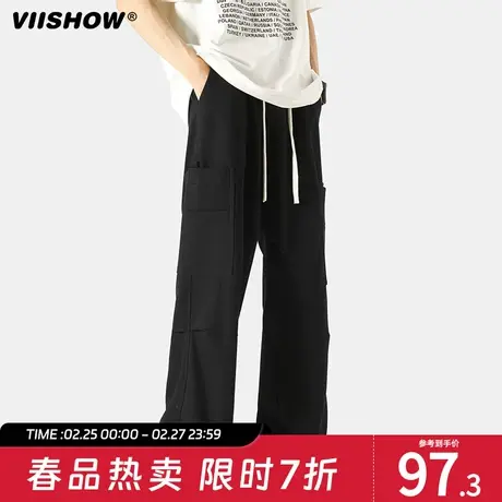 VIISHOW裤子男2024春新款美式复古大口袋设计感宽松休闲运动长裤商品大图