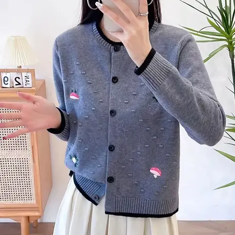 春装2024年新款早春刺绣毛衣针织开衫外套女初春别致穿搭上衣洋气商品大图