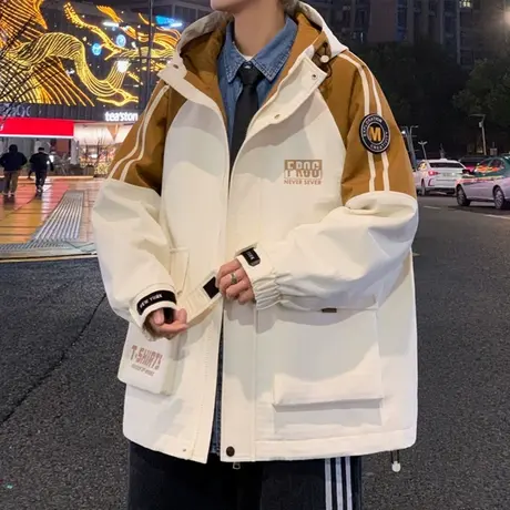 外套男春秋季2024新款宽松休闲工装夹克男连帽潮牌痞帅青少年褂子图片