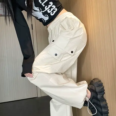 美式复古工装裤女2024新款春秋宽松高腰显瘦休闲小个子束脚阔腿裤图片