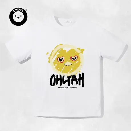 Ohlyah设计师原创卡通品牌爱心涂鸦印花宽松圆领T恤男女情侣短袖图片
