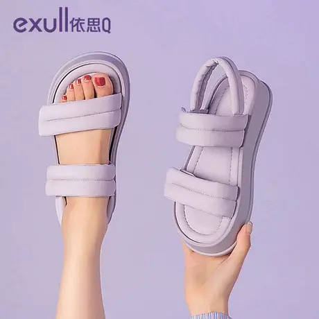 依思q松糕厚底凉鞋女款夏季2024年新款高级感软底百搭沙滩罗马鞋商品大图