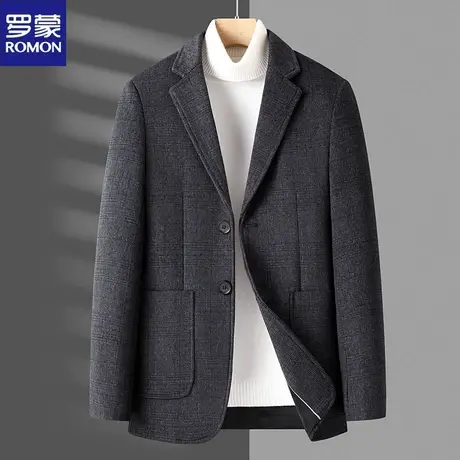 罗蒙秋冬新款英伦格子羊毛呢子西服修身单西加厚休闲小西装男外套图片