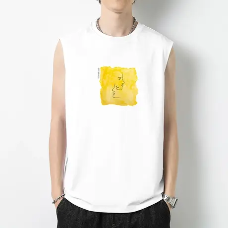 重磅纯棉白色背心男夏季宽松跨栏运动健身坎肩液氨长绒棉无袖t恤商品大图