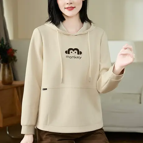 连帽宽松卫衣女春秋季新品时髦设计感棉质上衣韩版大码女装套头衫图片