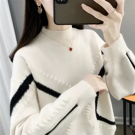 针织打底衫女内搭秋冬2022新款设计感小众毛衣女加厚宽松外穿上衣商品大图