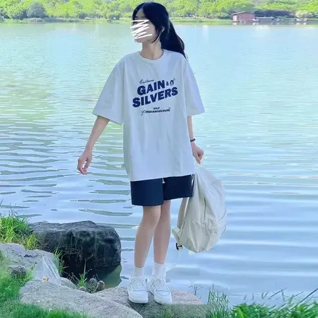 白色字母印花纯棉短袖t恤女2023夏季新款韩版宽松学生上衣小众潮商品大图