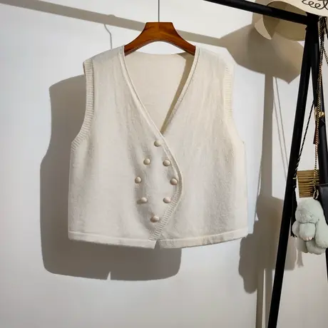 针织马甲女开衫春秋新款v领叠穿设计感小众无袖坎肩毛衣背心外穿商品大图