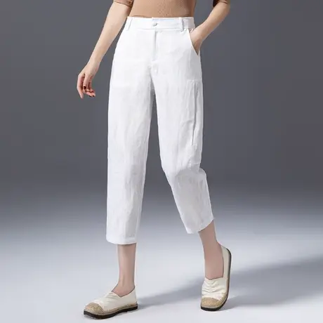 七分白色棉麻裤子女夏季薄款亚麻女裤夏八分萝卜裤休闲九分哈伦裤商品大图