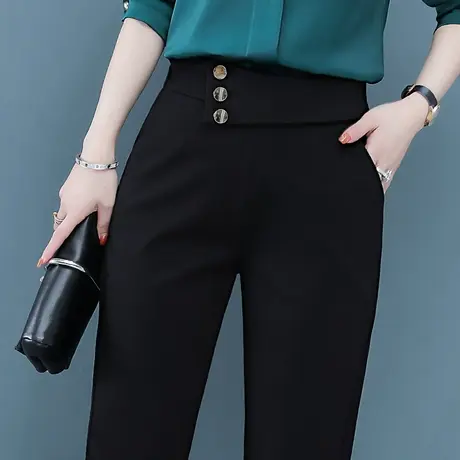 高腰哈伦裤女职业小脚西裤2023夏季薄款宽松直筒休闲女裤显瘦棉麻图片