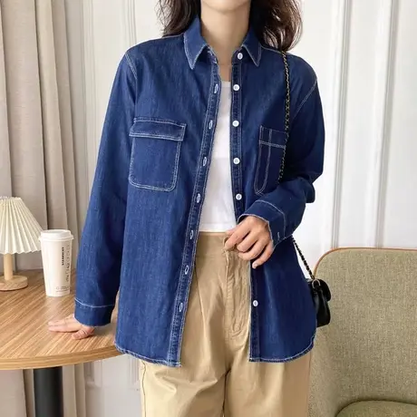 复古牛仔衬衫女2023新款春装设计感小众上衣叠穿休闲宽松外套衬衣图片