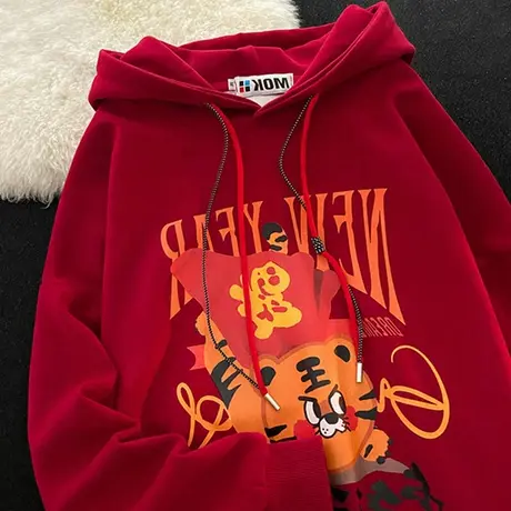 红色卫衣女春秋小个子宽松韩版ins超火上衣bf慵懒风oversize外套商品大图