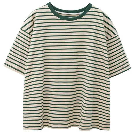 oversize日系复古条纹短袖t恤女夏韩版宽松ins慵懒风chic百搭上衣商品大图