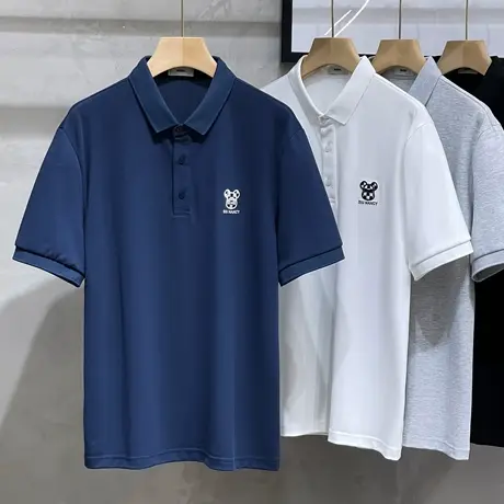 小熊刺绣夏季短袖t恤男装潮牌潮流ins翻领POLO衫简约百搭半袖保罗商品大图