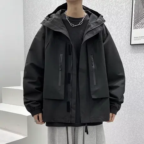 机能风冲锋衣男春秋ins潮牌日系大口袋连帽夹克宽松休闲工装外套商品大图