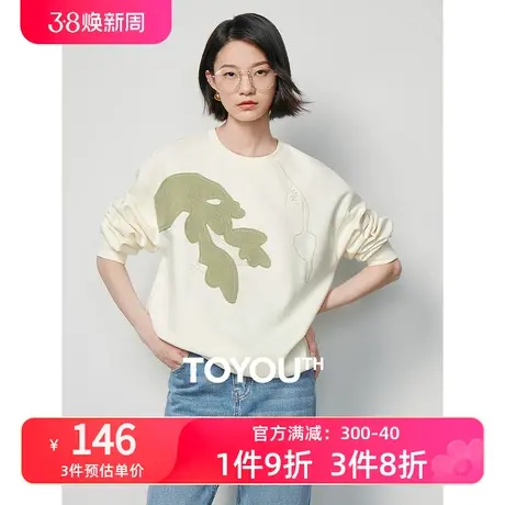TOYOUTH初语艺术贴布绣卫衣女2024年春季新款圆领宽松上衣外套图片