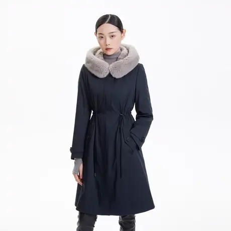 朗姿LANCY派克服冬季新款连帽收腰轻奢水貂毛皮草外套大衣图片