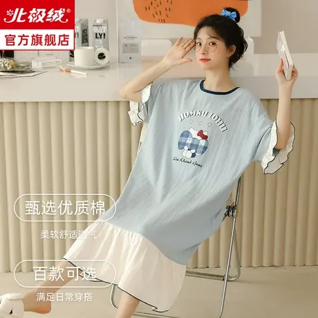 睡裙女夏2022新款人造棉短袖大码宽松薄款可爱春秋女士睡衣家居服商品大图