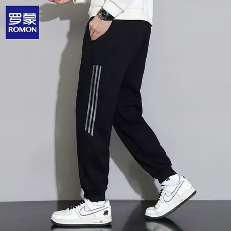 罗蒙男士加绒裤子卫裤春秋季新款潮流黑色宽松休闲束脚长裤裤子男图片