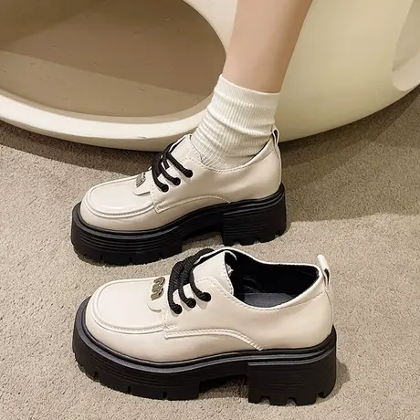 爆款英伦风小皮鞋女2023新款秋季厚底增高女鞋子学院风乐福鞋单鞋商品大图