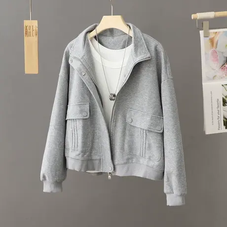 休闲短款外套女春秋2023年新款美式街头小个子短款撞色夹克开衫潮图片