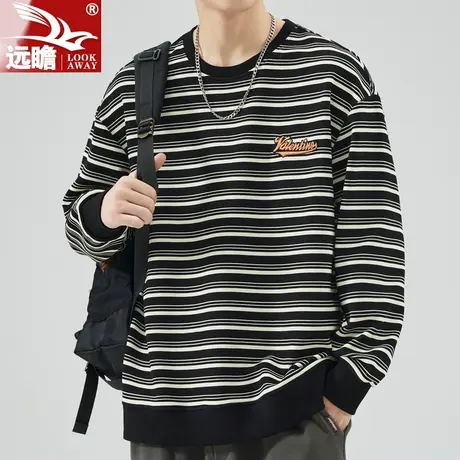 条纹卫衣男春秋季新款美式潮牌打底内搭长袖t恤男士宽松休闲外套T商品大图