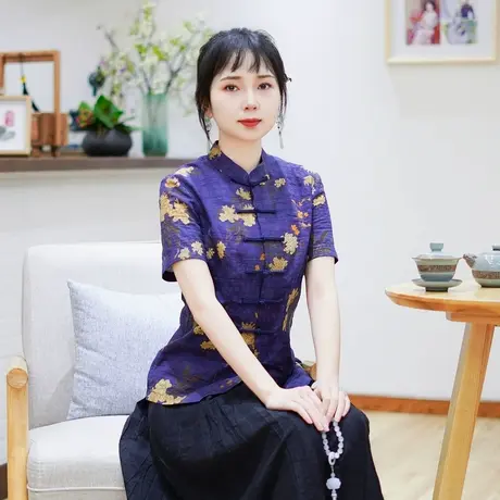 筠雅夏季新款唐装女中国风改良旗袍上衣显瘦百搭新中式女装24J197商品大图