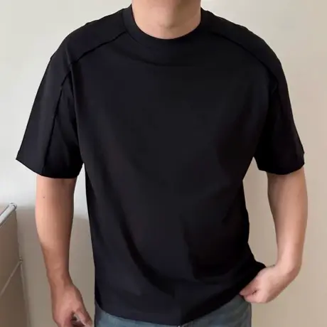 大依无忧大码男装夏季拼接纯色打底加肥加大圆领男士短袖t恤半袖商品大图