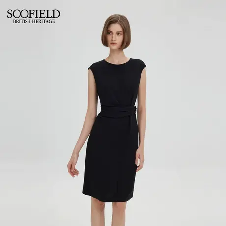 Scofield女装简约法式收腰连衣裙无袖褶皱中长裙2025秋季新品图片