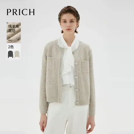 【超能小太阳严选】PRICH羊毛小香风圆领毛针织衫长袖保暖开衫女商品大图