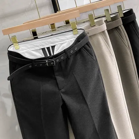 男士休闲裤秋冬加厚2023新款小西裤男商务正装九分毛呢裤子男直筒商品大图