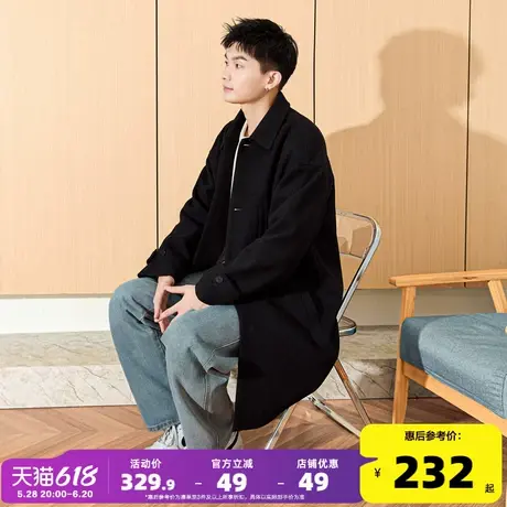 唐狮呢大衣男2024冬季新款毛呢外套男长款美拉德时尚高级加厚保暖图片