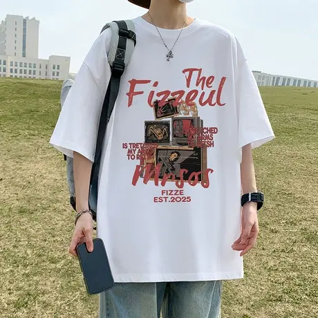 短袖t恤男新款夏季纯棉潮牌男生体恤港风大码宽松上衣ins圆领半袖商品大图