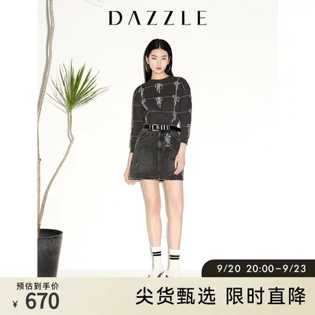 DAZZLE地素 奥莱春季蝴蝶结提花针织衫打底衫上衣女商品大图