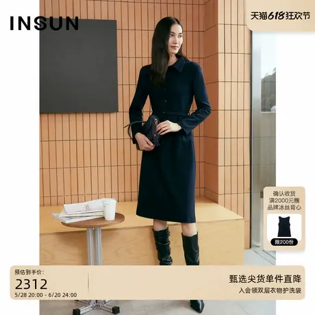 INSUN恩裳2024冬季羊毛混纺衬衫式连衣裙图片
