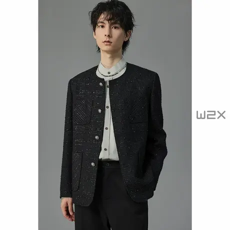 w2x2024秋季新款闪光亮片小香风外套男圆领新中式国风夹克上衣潮商品大图