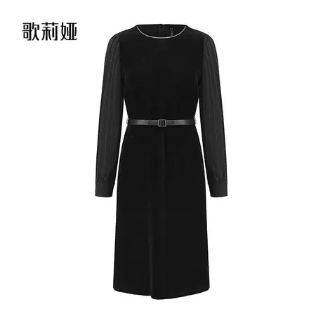 歌莉娅长袖连衣裙女冬季新款气质通勤针织拼接小黑裙字1BCC4H060图片