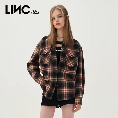 LINCCHIC金羽杰衬衫女新款朋克学院感格纹衬衫外套女S231SH065Y商品大图