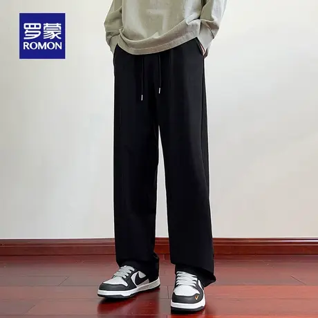 罗蒙男士潮流百搭休闲裤2025秋季新款简约时尚垂坠感阔腿直筒裤男商品大图