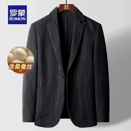 【含桑蚕丝】罗蒙男士条纹西装外套2025秋季新款修身商务正装上衣图片