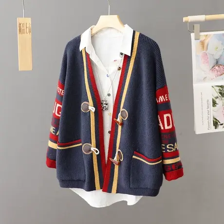 学院慵懒风2023年新款秋冬V领软糯宽松高级感针织开衫毛衣外套女图片