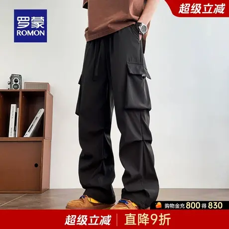 罗蒙男士时尚潮流休闲裤2025秋季新款百搭抽绳松紧腰户外直筒裤男商品大图