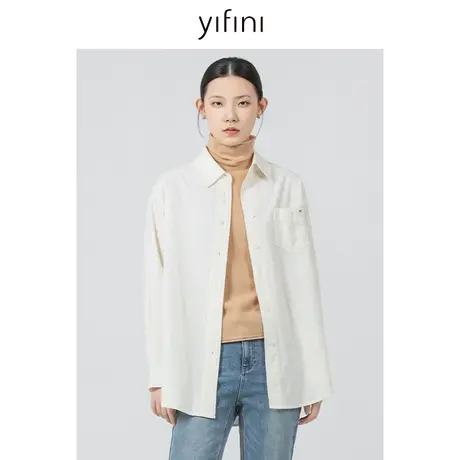 Yifini/易菲纯棉宽松长袖高级感衬衫女2023秋季新款全棉通勤衬衣商品大图