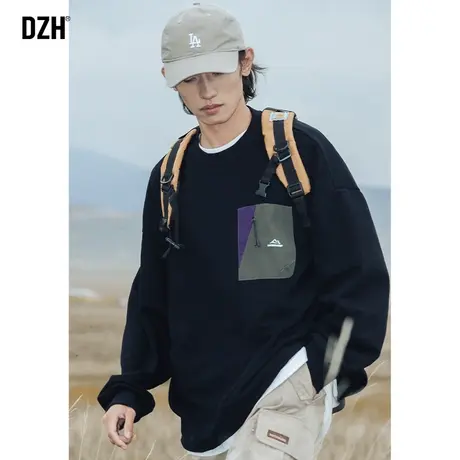 男士拼接拉链口袋卫衣男2023秋季新款户外露营潮牌情侣外套上衣服商品大图