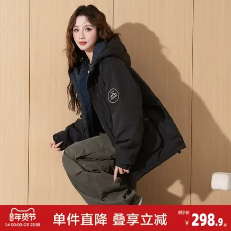 唐狮2026秋冬女连帽工装双面穿厚外套高级感时尚百搭休闲宽松商品大图