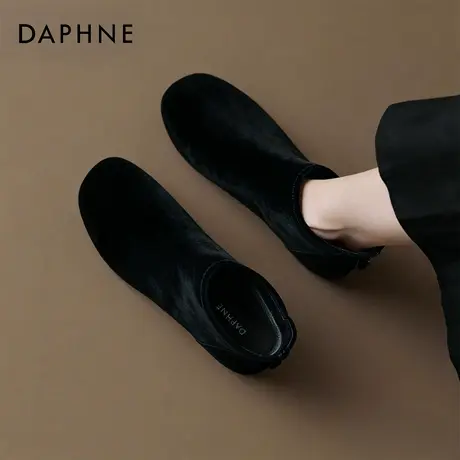 达芙妮法式短靴女2025秋冬新款加绒黑色瘦瘦靴内增高复古踝靴马丁图片