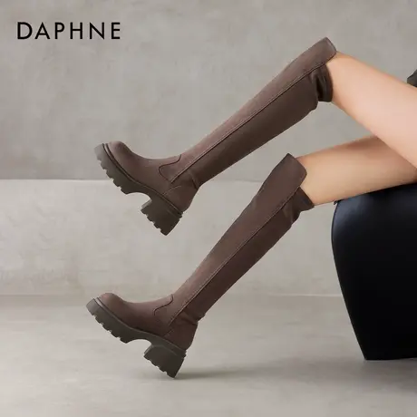 达芙妮过膝长筒靴女2026新款冬季厚底加绒高筒靴美拉德瘦瘦骑士靴图片
